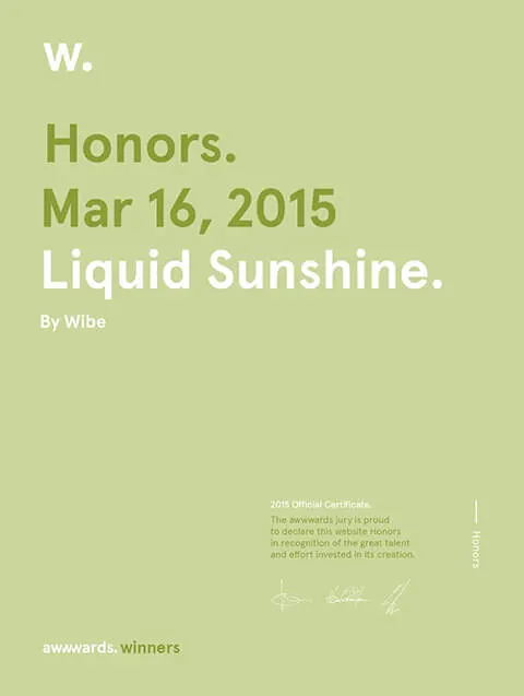 Awwwards Honors 2015 - Liquid Sunshine, by Wibe