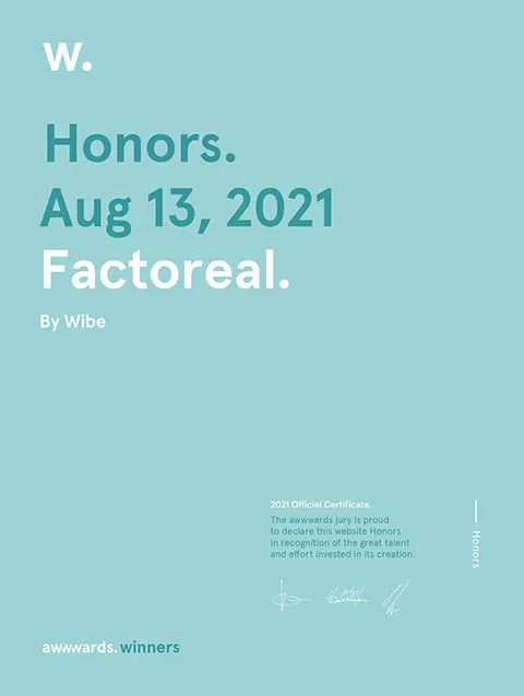 Awwwards Honors 2021 - Factoreal, by Wibe